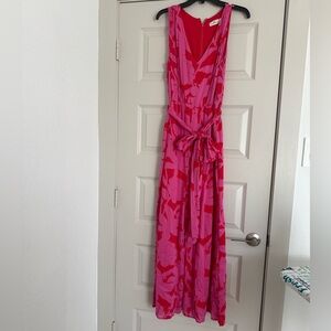Sleeveless Pink & Fuchsia Floral Jumpsuit with Tie Waist